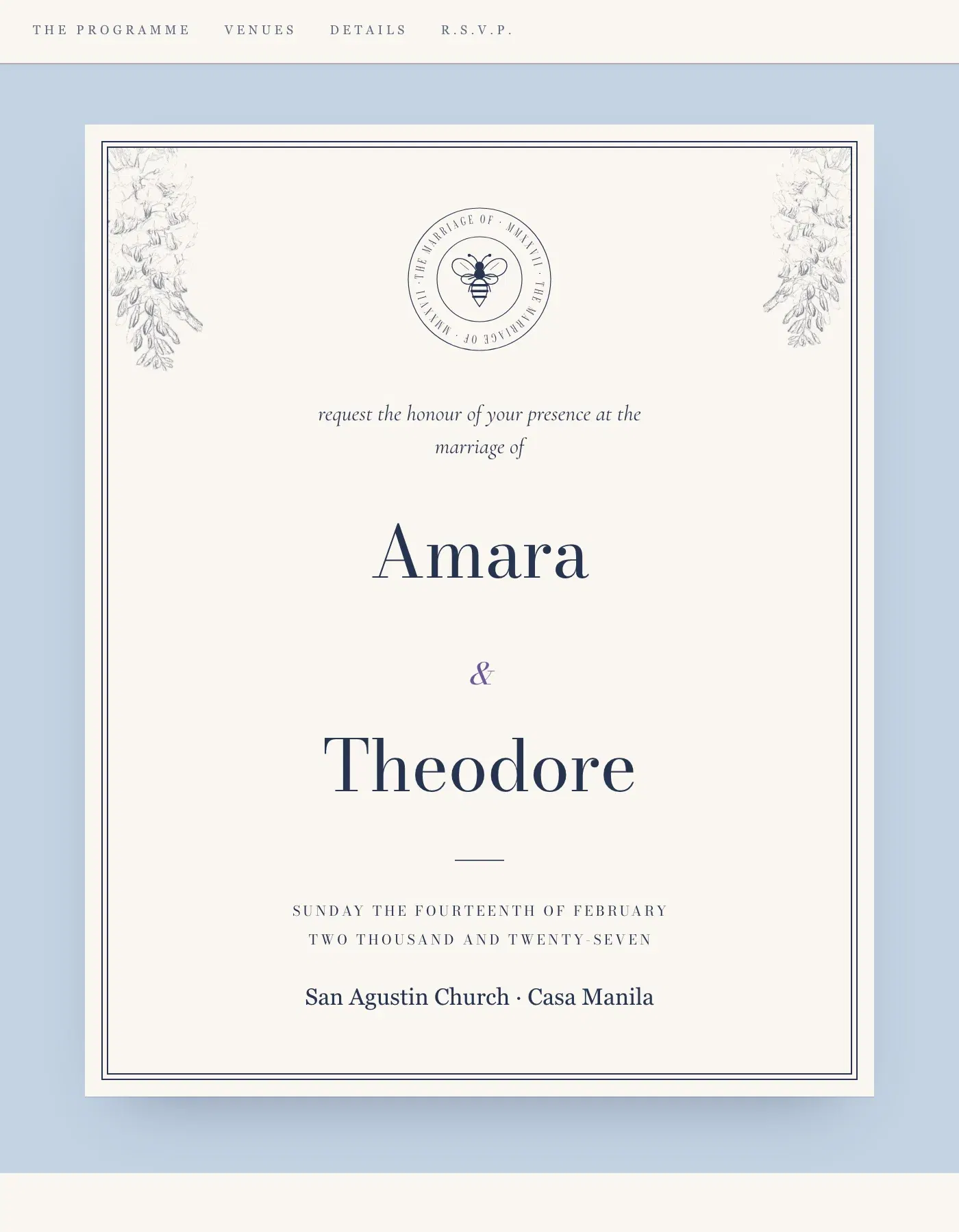 The Regency wedding invitation template, as a live sample